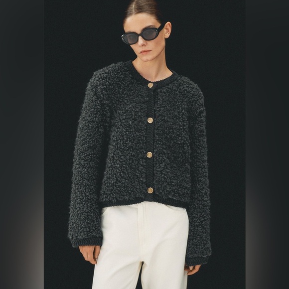 MASSIMO DUTTI NWT Boucle Knit Alpaca Wool Grey Cardigan with Buttons, Size XS - Picture 1 of 15
